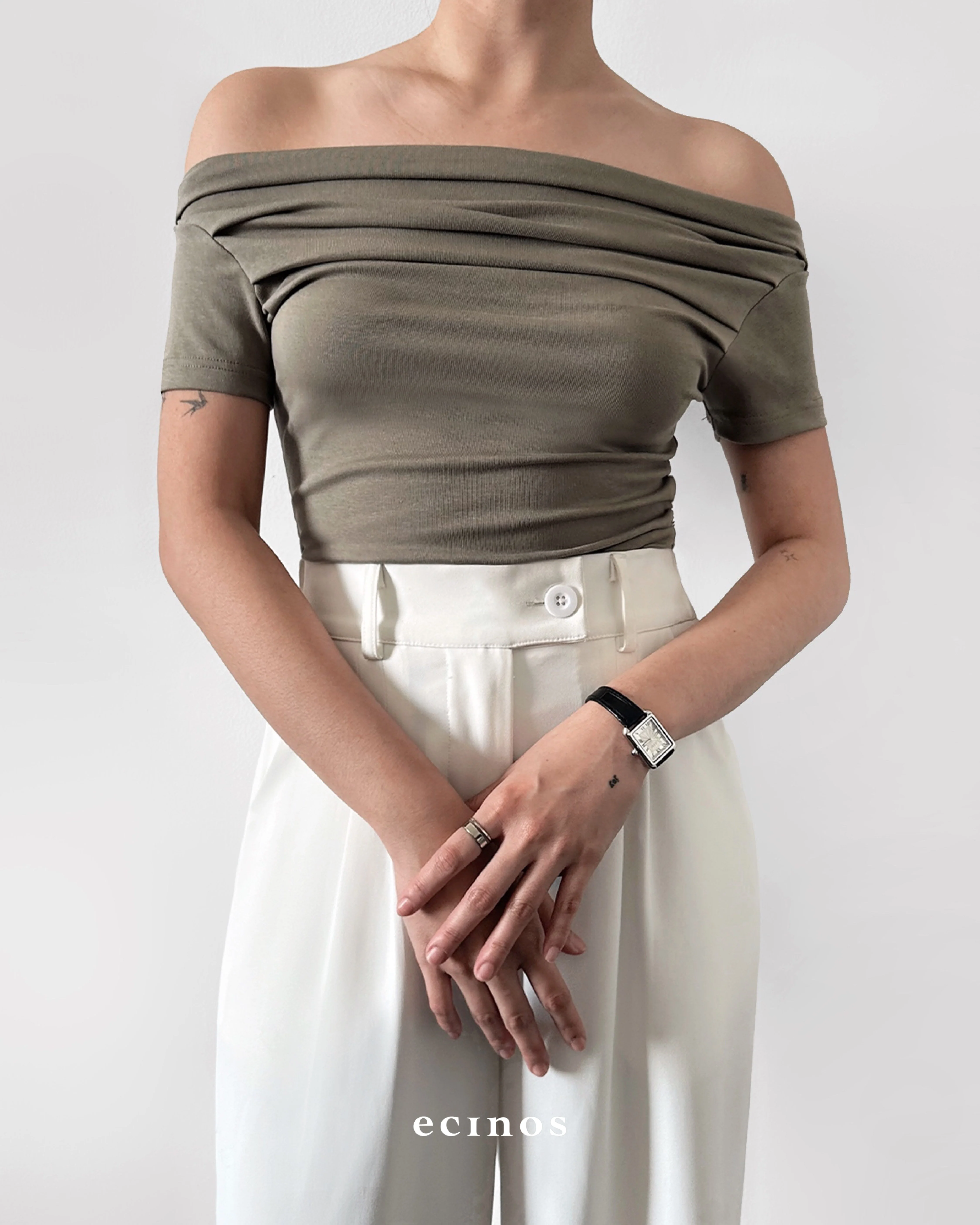 ECINOS - CORE Fitted Off Shoulder Tencel Top - Image 11