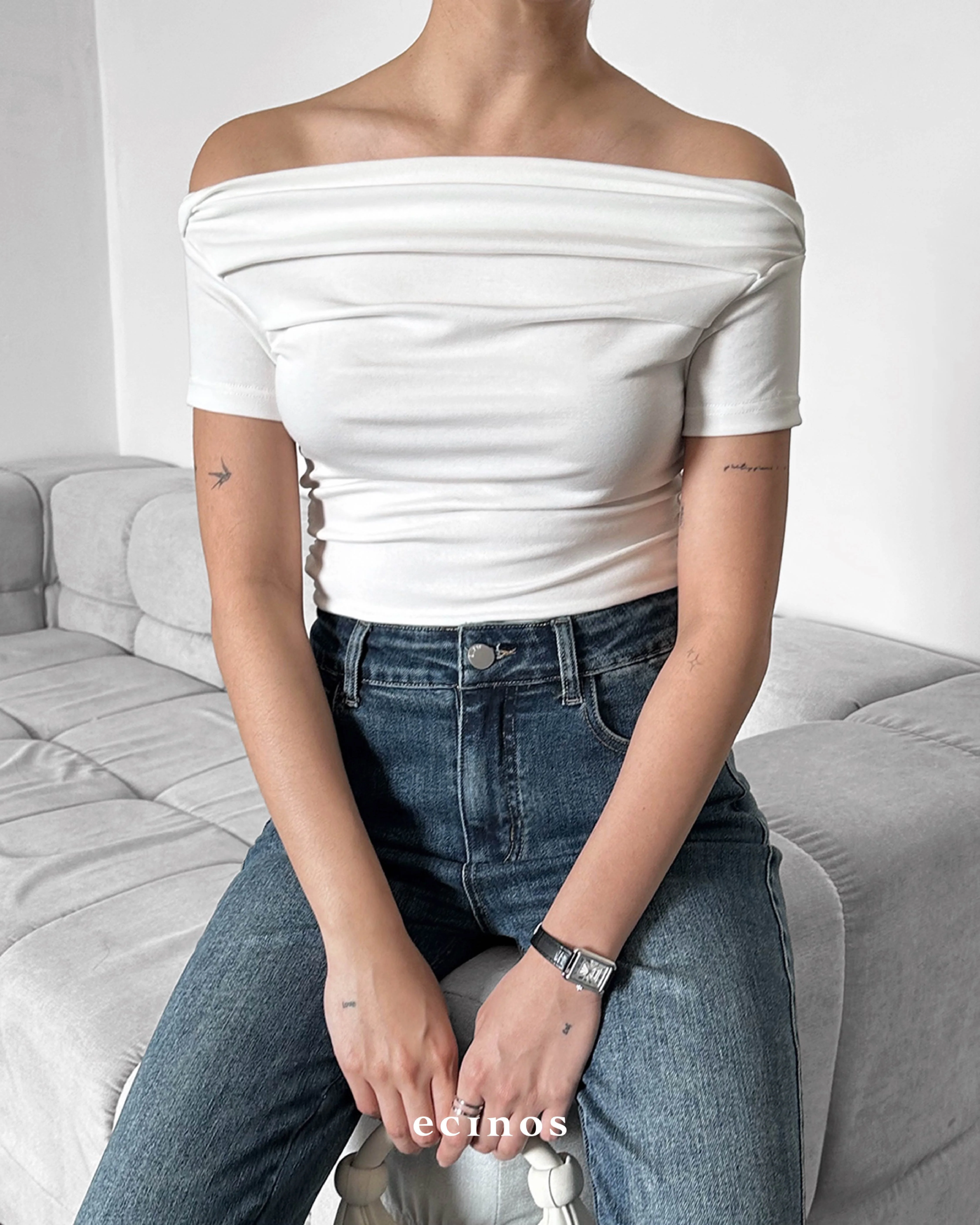 ECINOS - CORE Fitted Off Shoulder Tencel Top - Image 14
