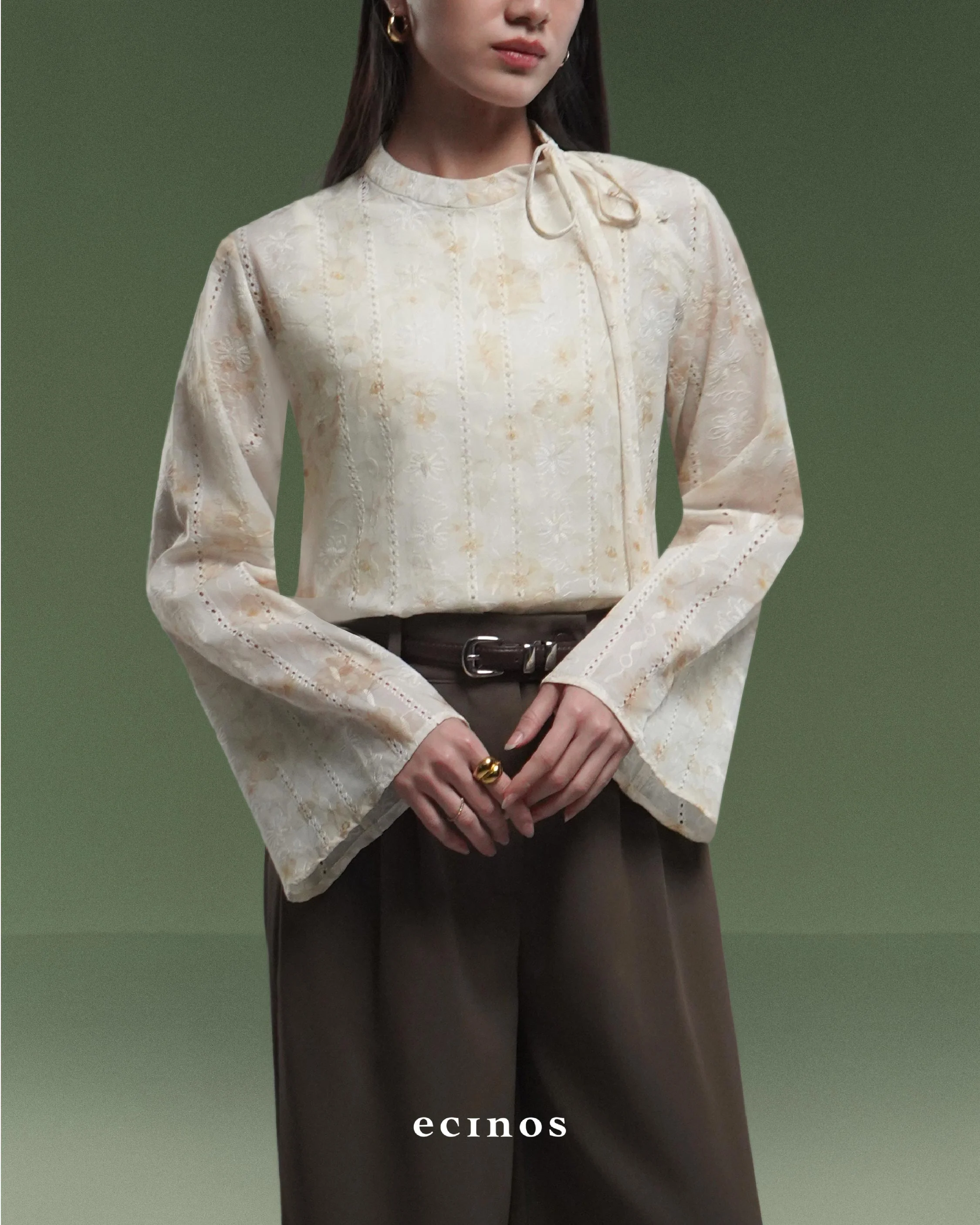 ECINOS - Peony Tie Neck Blouse - Image 10