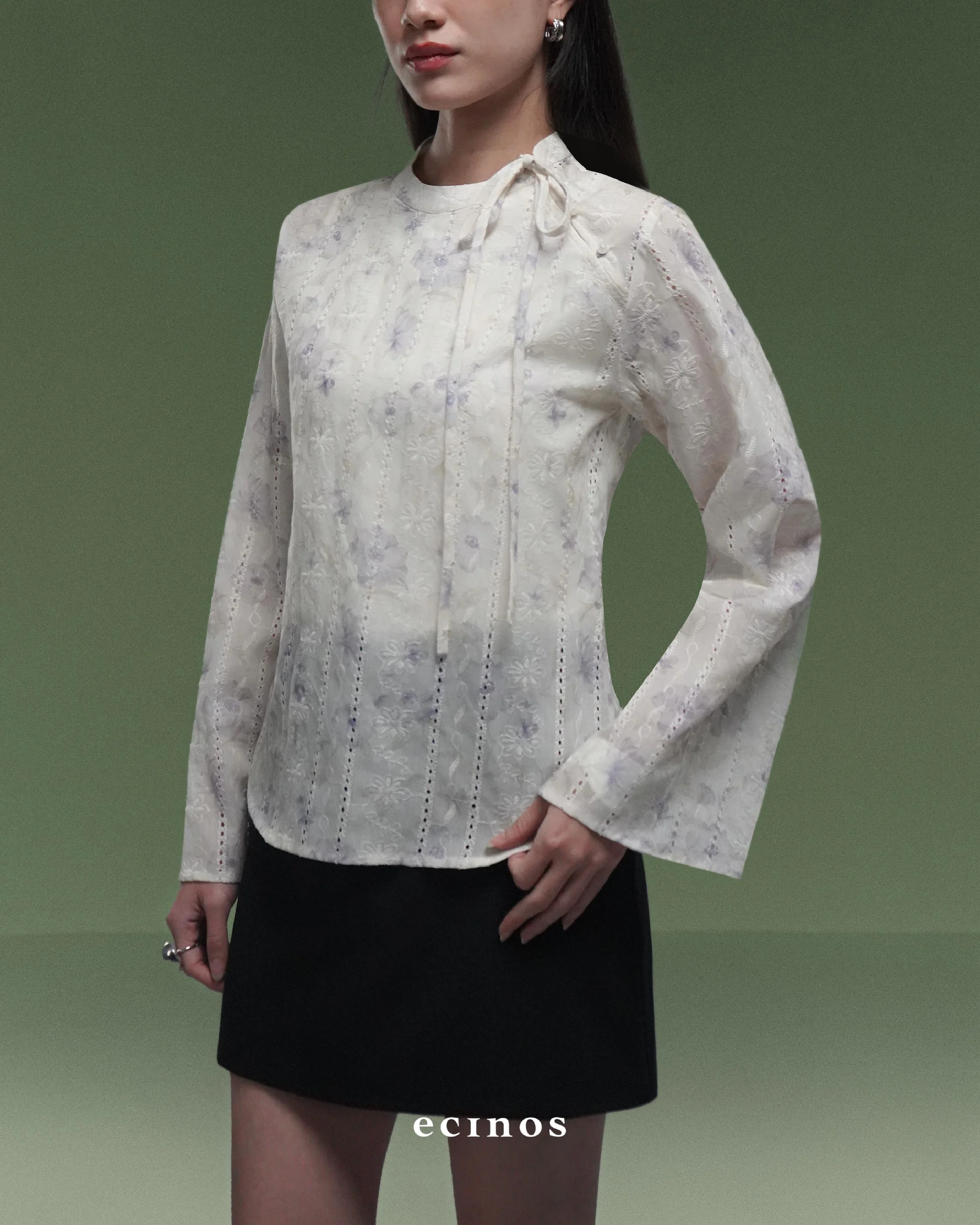 ECINOS - Peony Tie Neck Blouse - Image 11