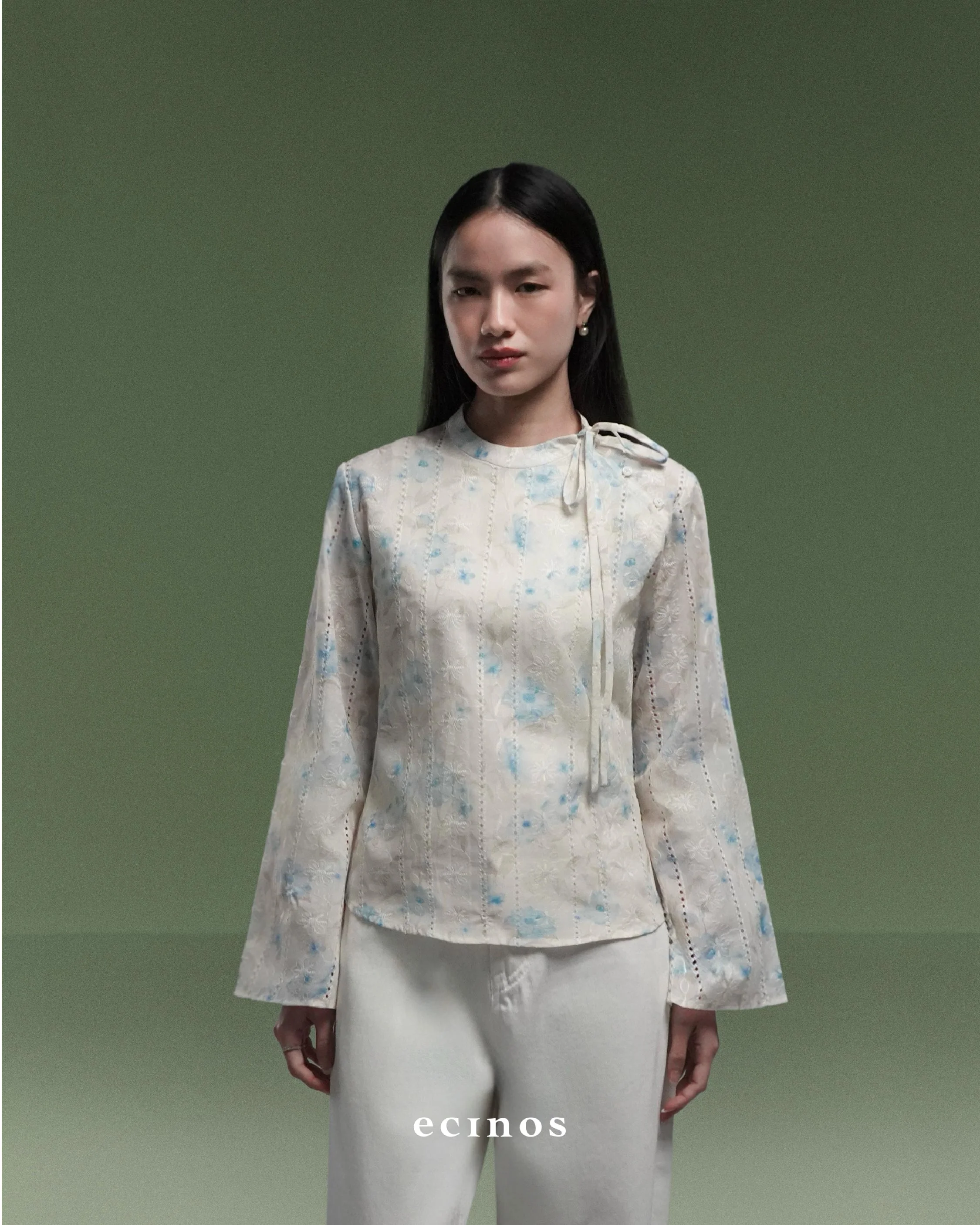 ECINOS - Peony Tie Neck Blouse - Image 6